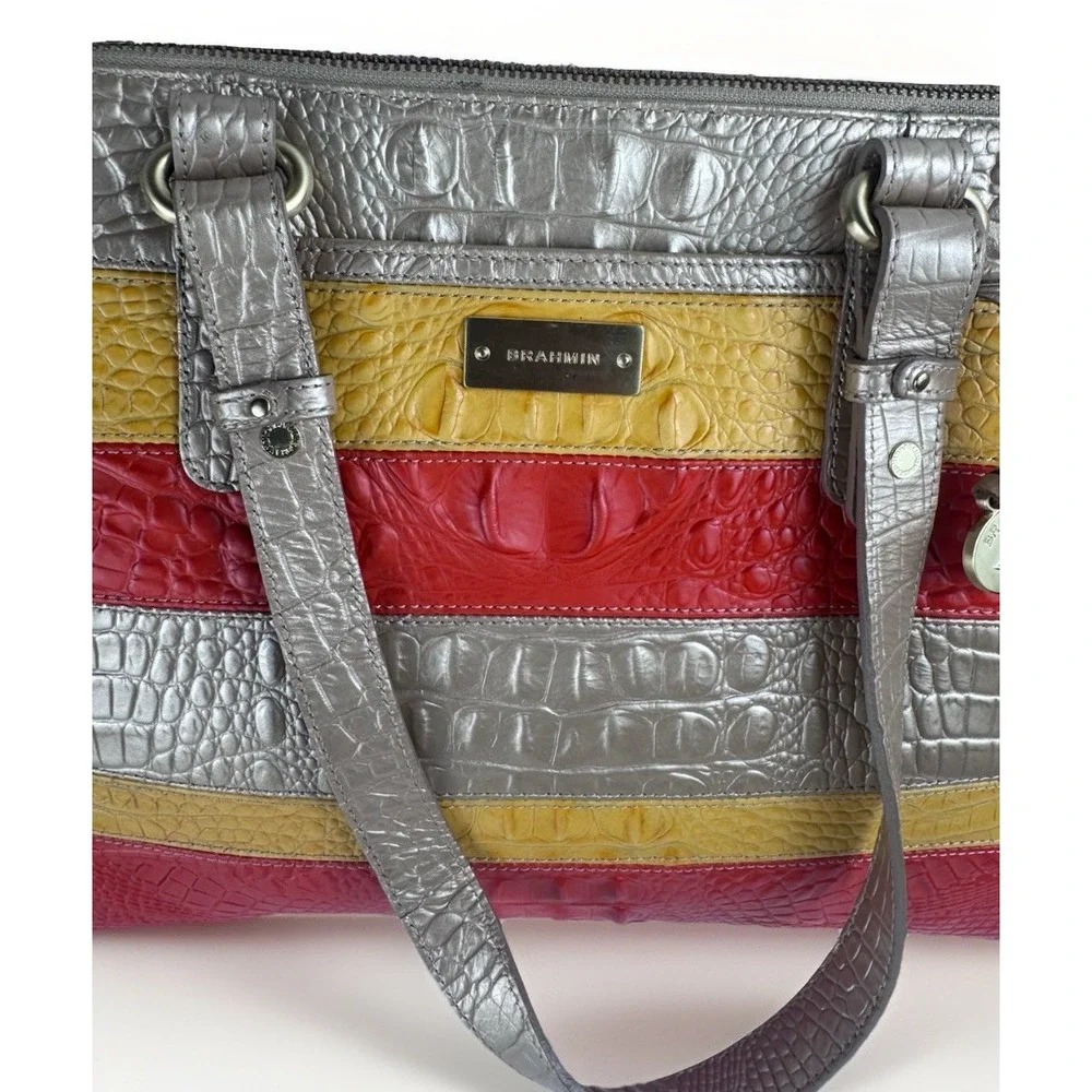 Brahmin Mandy Vineyard Fizz Tricolor Croc Embossed‎ Leather Tote handbag Rare